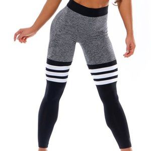 Bombshell Sportswear High-Waist Thigh-High Sock Leggings - Gray/Black